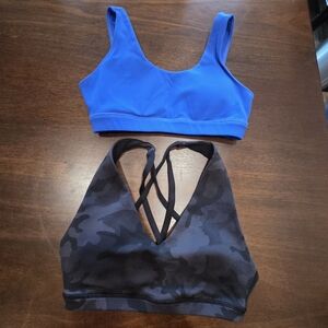 P'tula Bright Blue Scoop Sports Bra & Black Camo Strappy Sports Bra Set